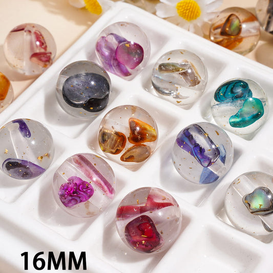 Shell Flakes and Gold Foil Papers Embedded Inside Bead Acrylic Beads for Bracelets, 16MM, Random Mix