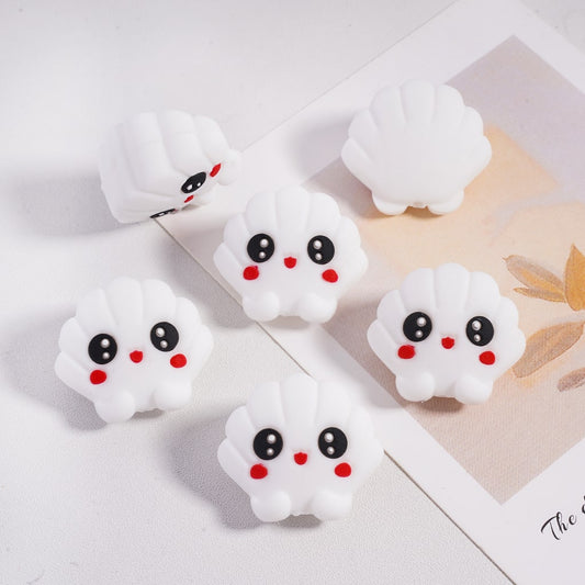 White Shell with Pearl Eyes Seashell Elegance Silicone Focal Bead