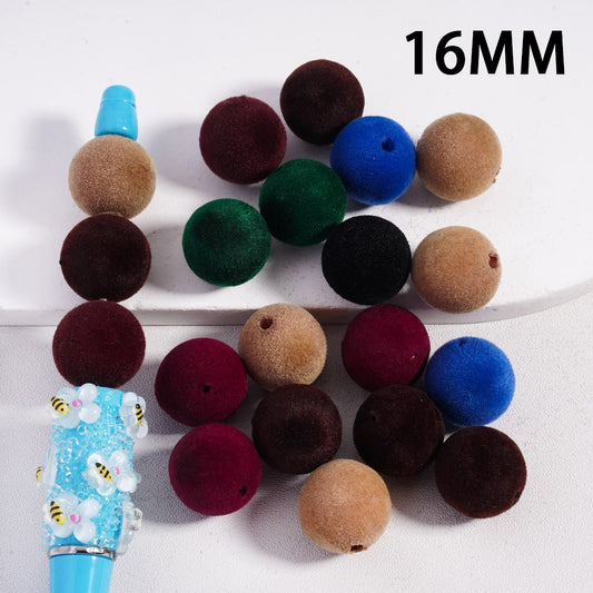 Flocked Fluffy, Dark Multi-Color Round Acrylic Beads Random Mix, 16MM