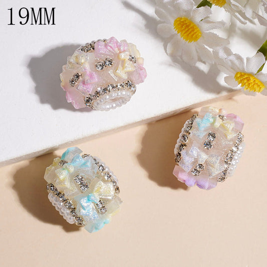 Gradient Color Bowtie with Gold Glitter, Handmade Acrylic Beads with White Pearl Chains & Clear Rhinestone 19MM Multi-Color Random Mix