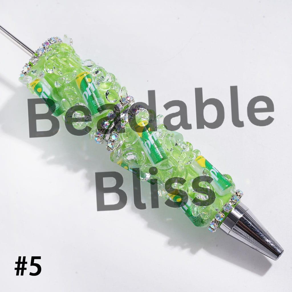 Handmade Beadable Pens with Soda Carbonated Soft Drinking Can and Cone Shaped Rhinestone, AB Chains, Multi-Color