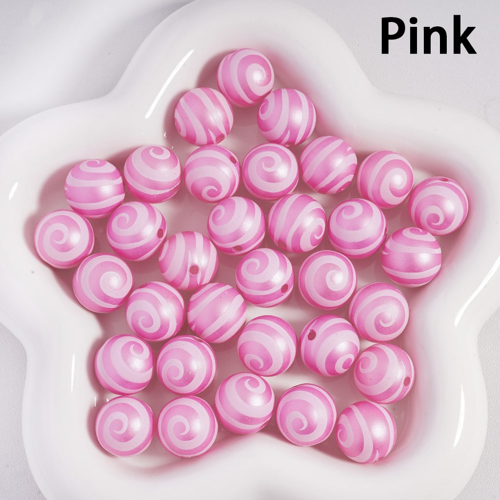 Frosted Matte with Lollipop Swirl Stripes Multi‑Color Round Acrylic Beads 16mm