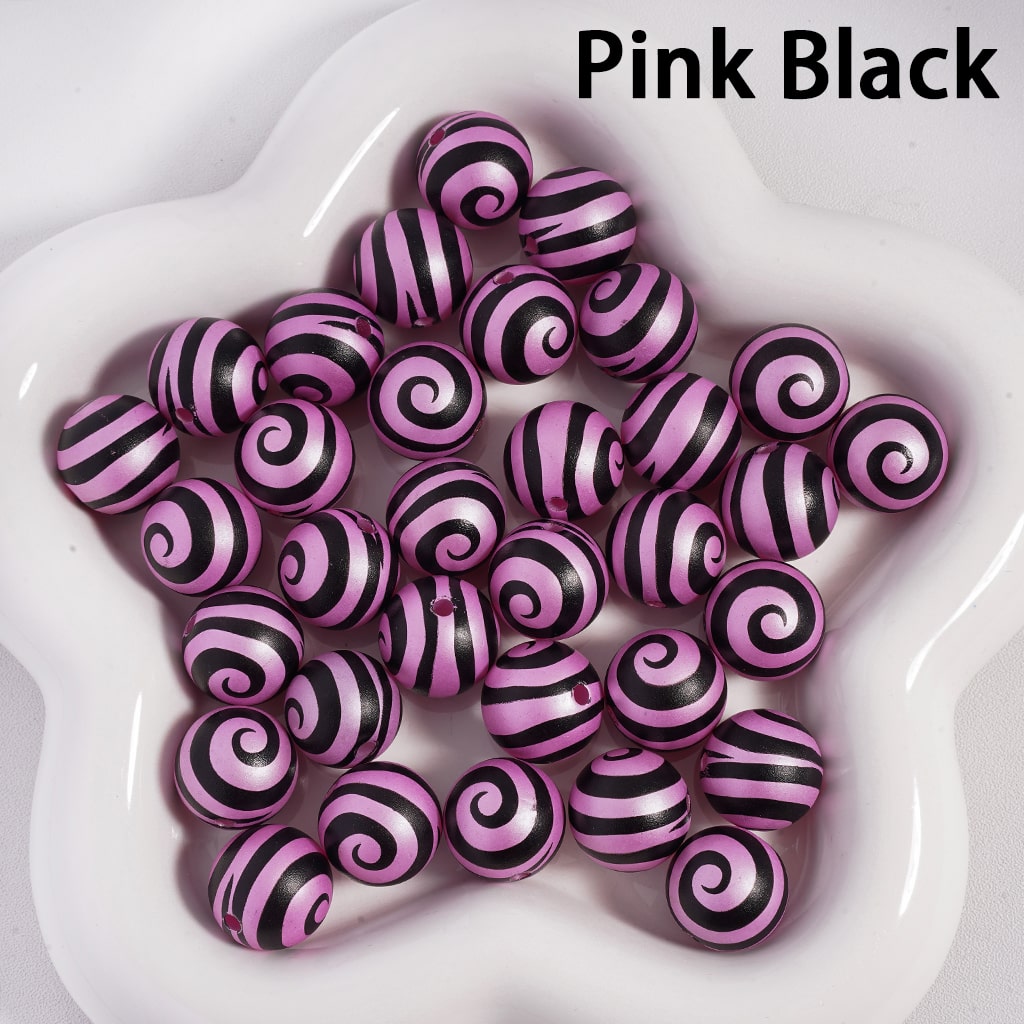 Frosted Matte with Lollipop Swirl Stripes Multi‑Color Round Acrylic Beads 16mm
