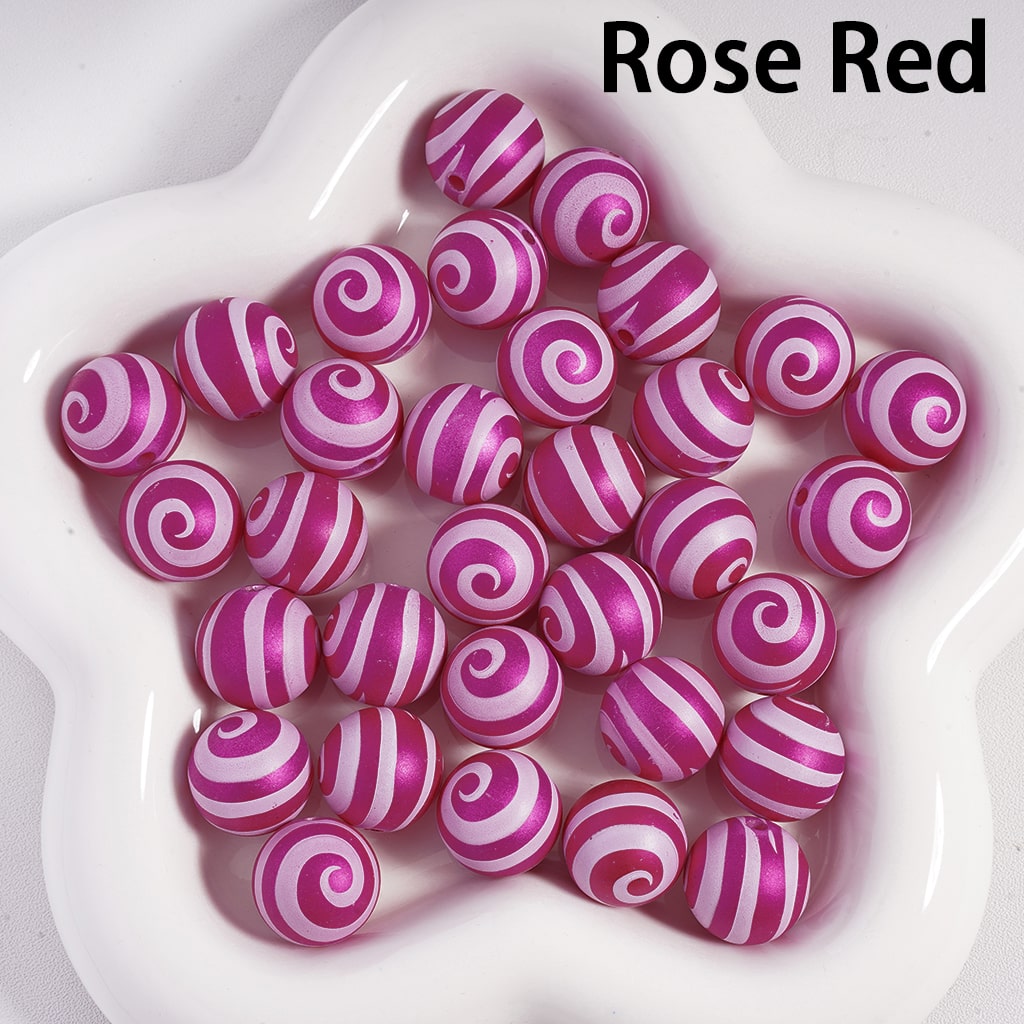 Frosted Matte with Lollipop Swirl Stripes Multi‑Color Round Acrylic Beads 16mm