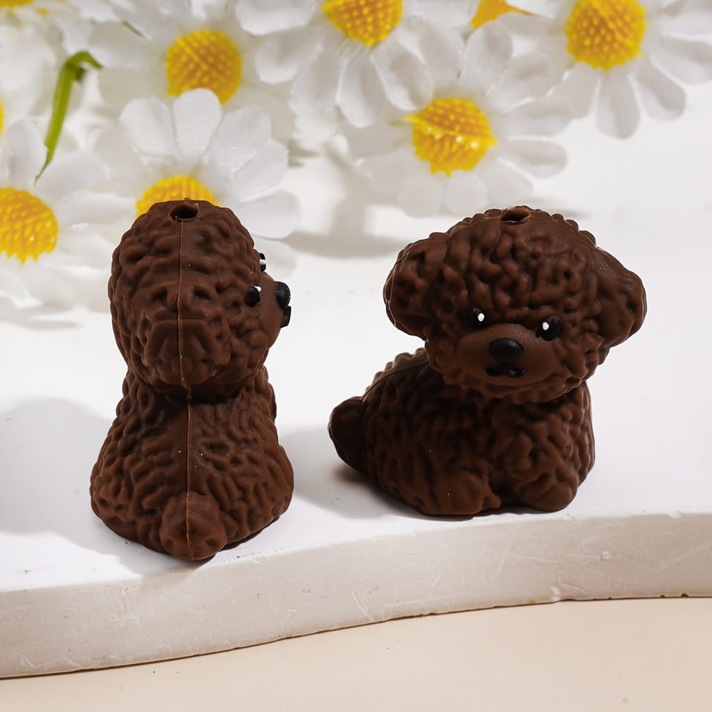 Silicone Focal Beads 3D Assorted Colors Teddy Dog in Sitting Position
