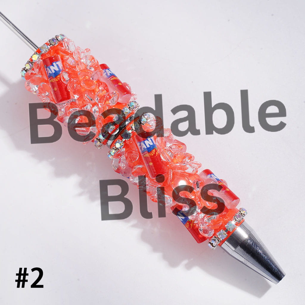 Handmade Beadable Pens with Soda Carbonated Soft Drinking Can and Cone Shaped Rhinestone, AB Chains, Multi-Color