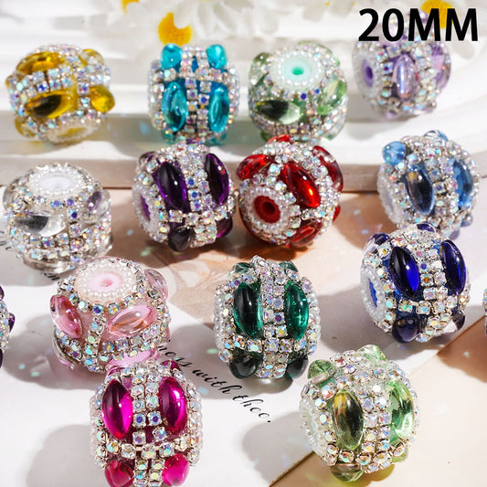 Two Rows Marquise Cut Rhinestones, Round Handmade Acrylic Beads with White Pearl & AB Rhinestone Chains, 20MM, Assorted Colors, Random Mix