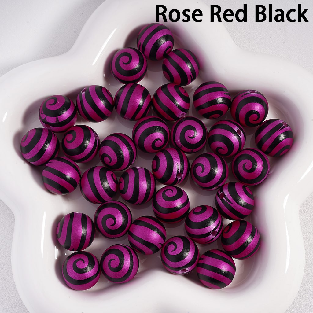 Frosted Matte with Lollipop Swirl Stripes Multi‑Color Round Acrylic Beads 16mm