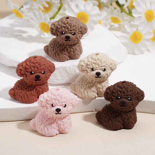 3D Cute Teddy Dog in Sitting Position, Assorted Colors Animal Theme Silicone Focal Beads