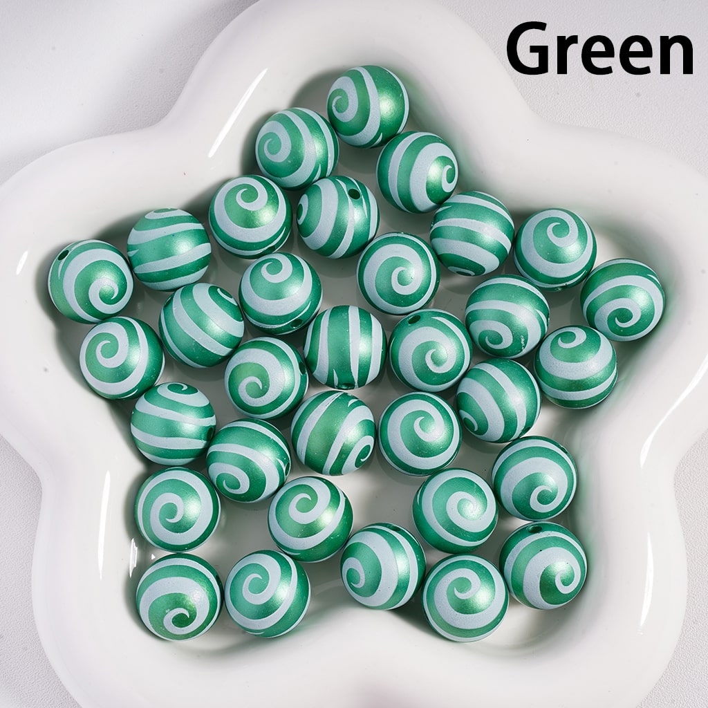 Frosted Matte with Lollipop Swirl Stripes Multi‑Color Round Acrylic Beads 16mm