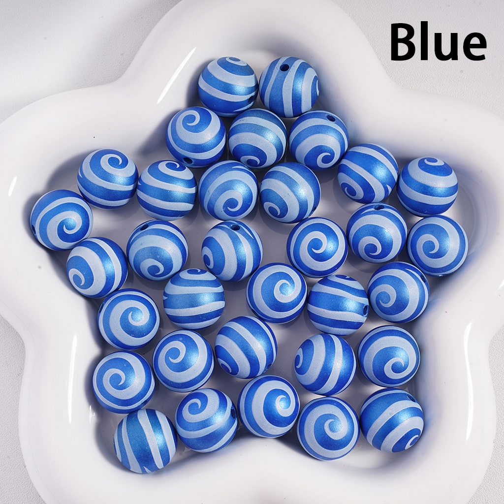 Frosted Matte with Lollipop Swirl Stripes Multi‑Color Round Acrylic Beads 16mm