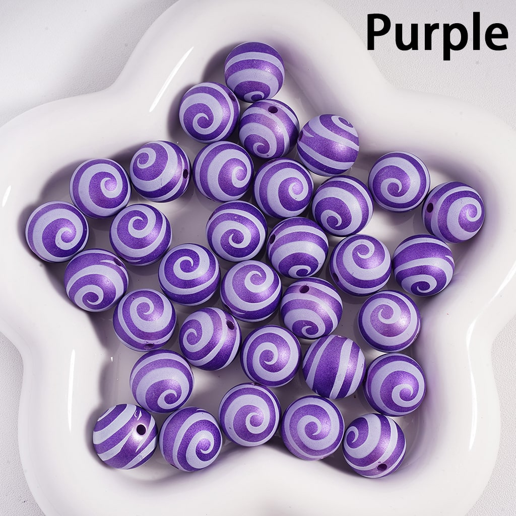 Frosted Matte with Lollipop Swirl Stripes Multi‑Color Round Acrylic Beads 16mm