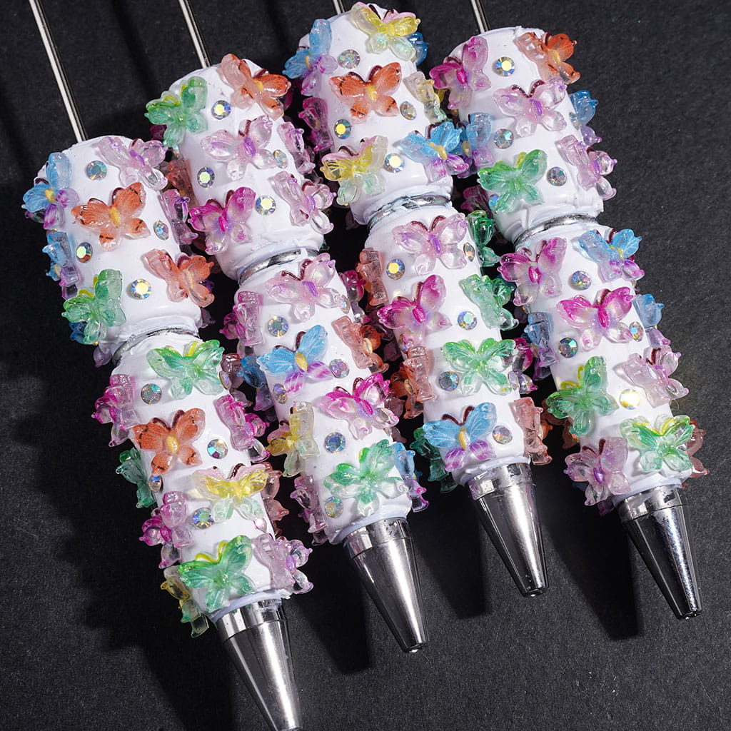Beadable Clay Pens with Colorful Butterfly and AB Rhinestones