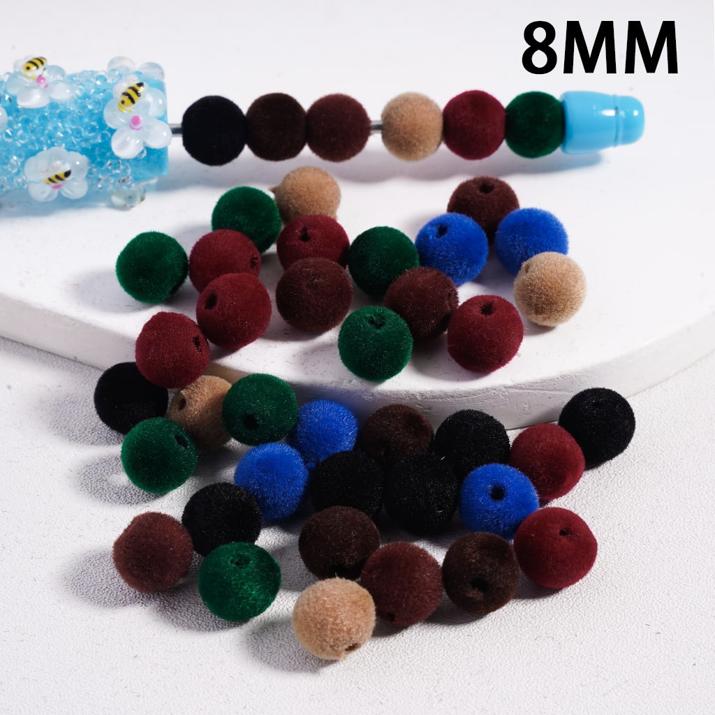 Fluffy Flocked Dark Multi Color Mini Round Acrylic Waist Beads for Jewelry Making 8mm Random Mix