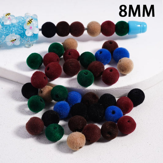 Fluffy Flocked Dark Multi Color Mini Round Acrylic Waist Beads for Jewelry Making 8mm Random Mix