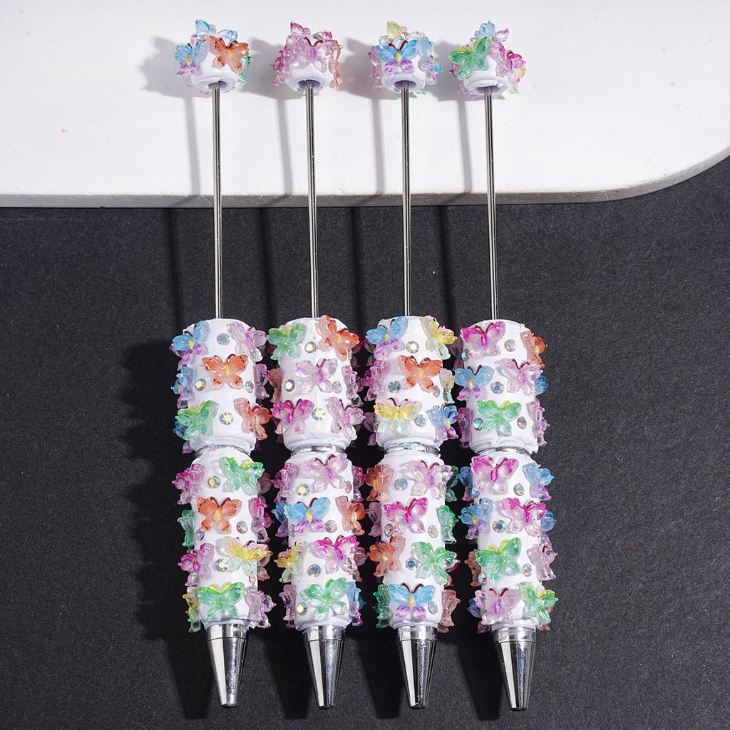 Beadable Clay Pens with Colorful Butterfly and AB Rhinestones