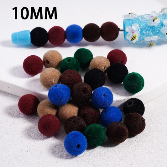 Flocked Fluffy Dark Multi‑Color Mini Round Shape Acrylic Waist Beads for Jewelry Making Random Mix 10MM
