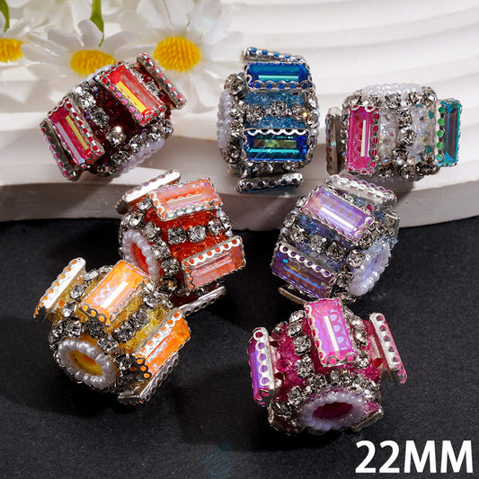 Sparkling Silver Metal Claw Setting with Clear Rectangle Rhinestones & White Pearl Loop Handmade Acrylic Sugar Beads 22MM Random Mix