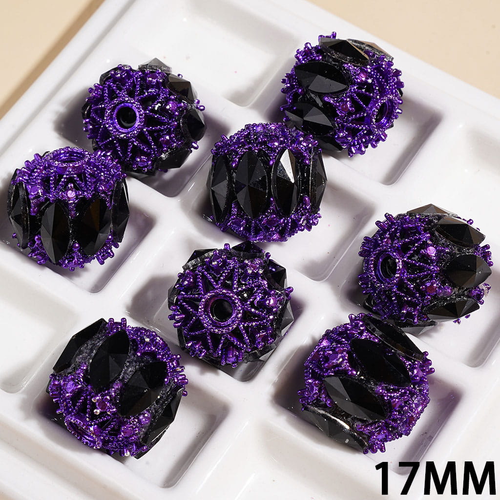 17MM - Acrylic Beads with Metal Base and Marquise Cut Rhinestones, Christmas and Halloween Theme, Multi-Color