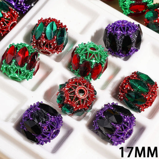 Black & Purple Marquise Cut Rhinestones, Acrylic Beads with Metallic Trim, Christmas and Halloween Theme,17MM, Random Mix
