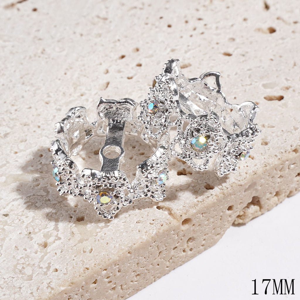 Elegant Camellia Flowers and Sparkling AB Rhinestones Crown-Shaped Alloy Bead Cap Cages, Gold and Silver, 17MM, (They Fit 16MM Beads)