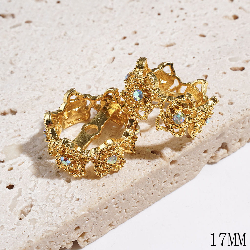 Elegant Camellia Flowers and Sparkling AB Rhinestones Crown-Shaped Alloy Bead Cap Cages, Gold and Silver, 17MM, (They Fit 16MM Beads)