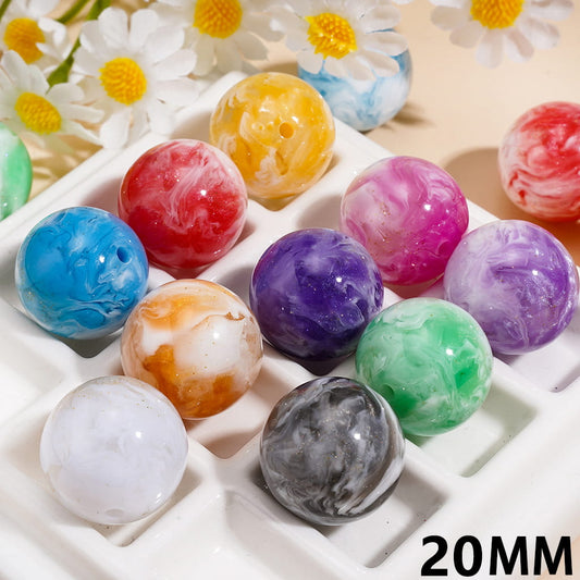 Adorable Double Colors White Abstract Cloud Design Round Acrylic Beads for Bracelets 20MM, Random Mix