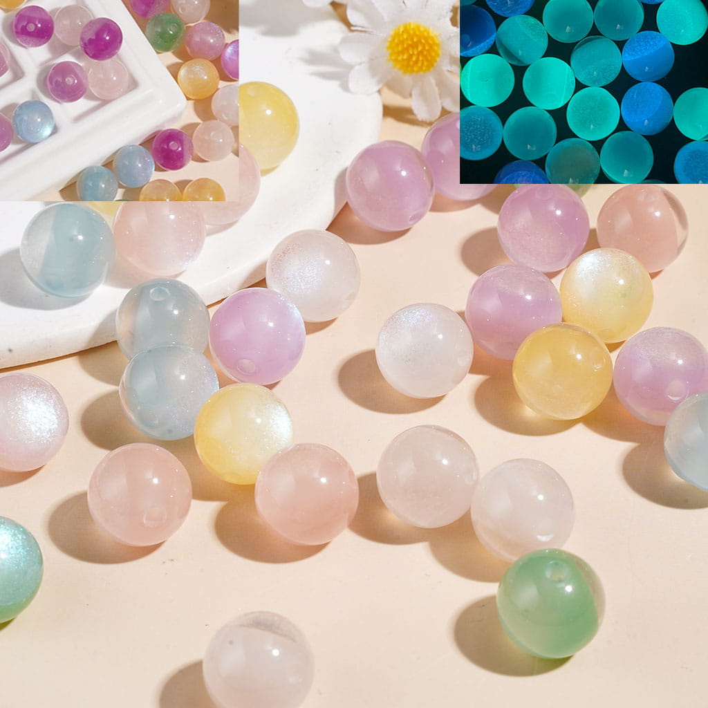 12MM - Luminous and Color Changing Acrylic Beads for Bracelets or Waist Chain, Shimmer Glitter, Translucence, Multi-Color, Random Mix