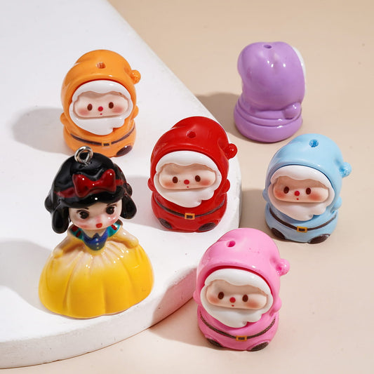 Cute Seven Gnome Elf and White Snow Princess Character Acrylic Beads for Charms and Pendants Random Mix (Please Read the Description)