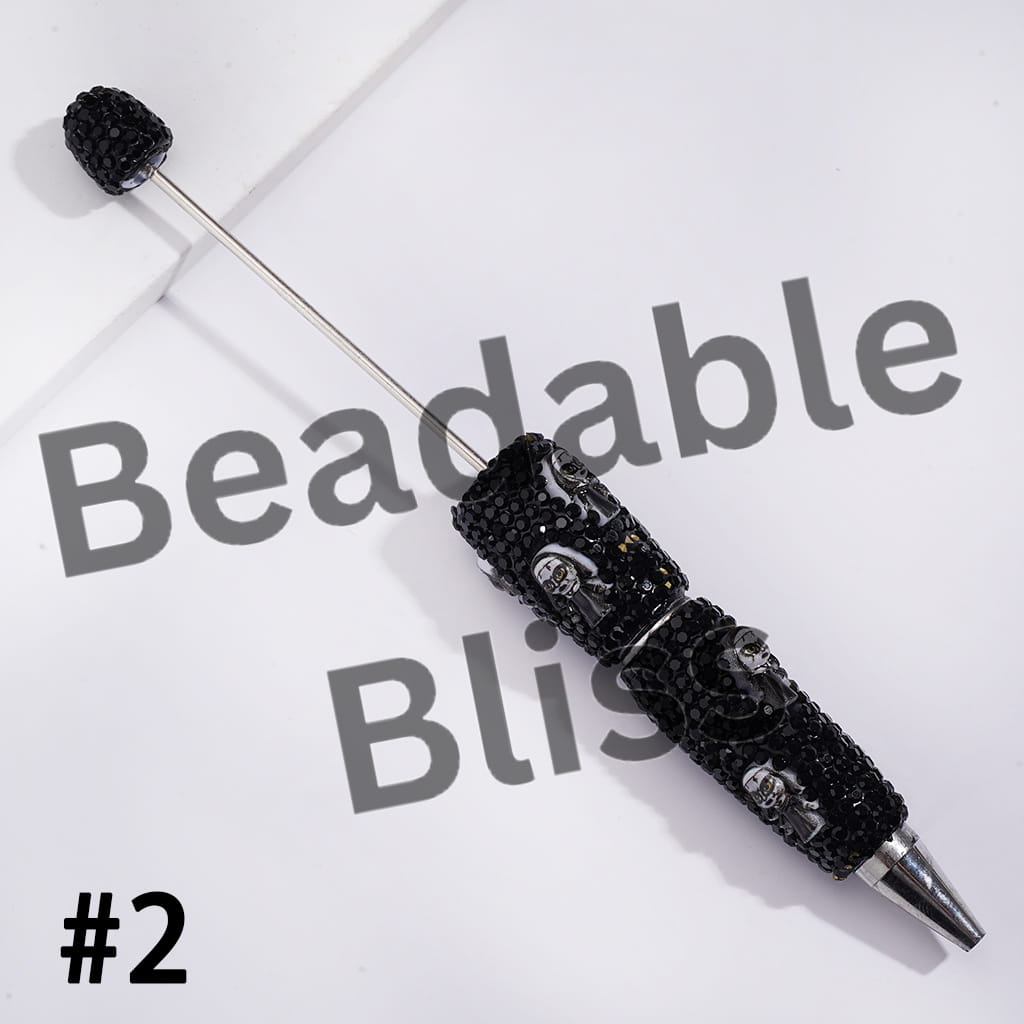 Beadable Clay Pens with Halloween Horror Character Series and Black Rhinestones Covered the Entire Pen