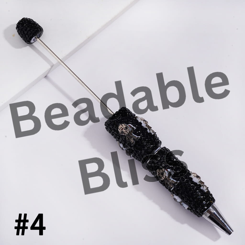 Beadable Clay Pens with Halloween Horror Character Series and Black Rhinestones Covered the Entire Pen