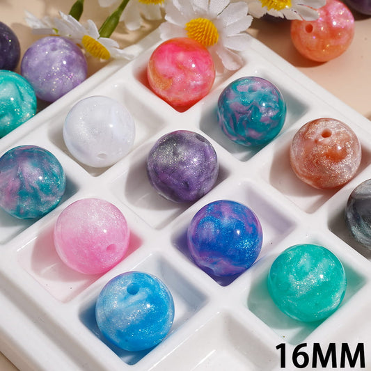 Sparkling Dreamy Star Sky with Dual Colors and Glitter Effect Round Acrylic Beads for Bracelets 16MM, Random Mix