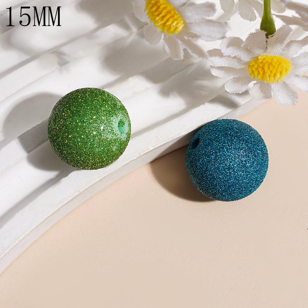 Dazzling Glitter in Dark Colors Series, Round Acrylic Beads, 15MM Multi-Color Random Mix (The Surface Glitter May Shed Slightly)