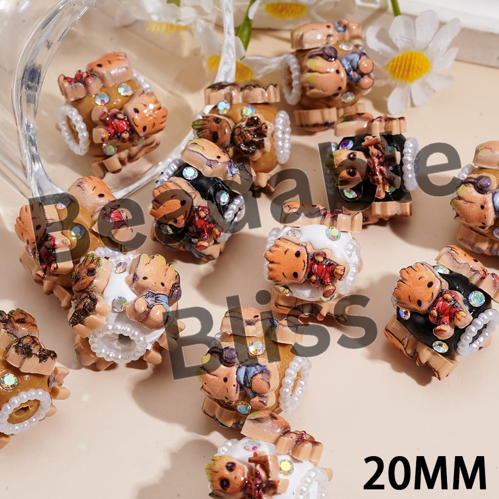Clay Beads w Galaxy Guard Team Withered Wood Character Series and AB Rhinestones, White Pearl Chains, 20MM, Random Mix