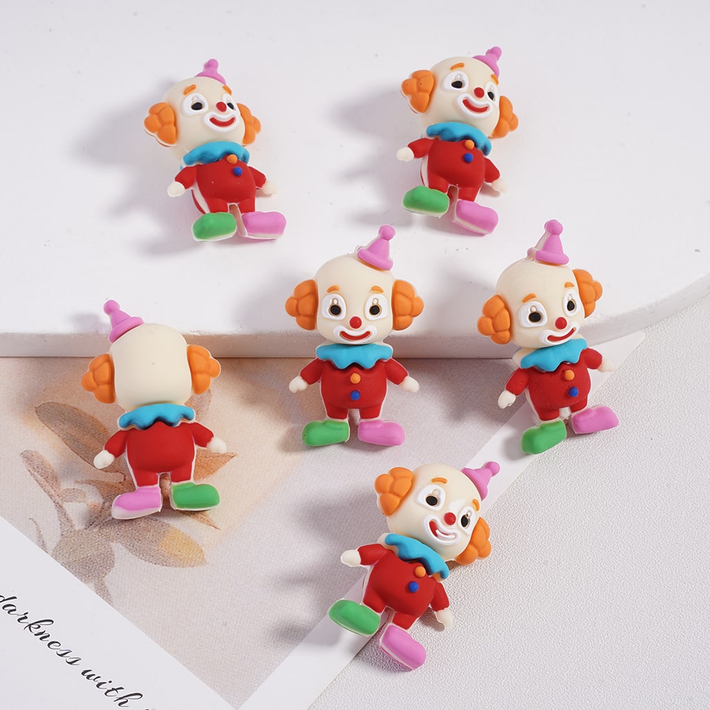 3D Cute Circus Clown Smiling with Pink Hat and Red Happy Big Nose Silicone Focal Bead
