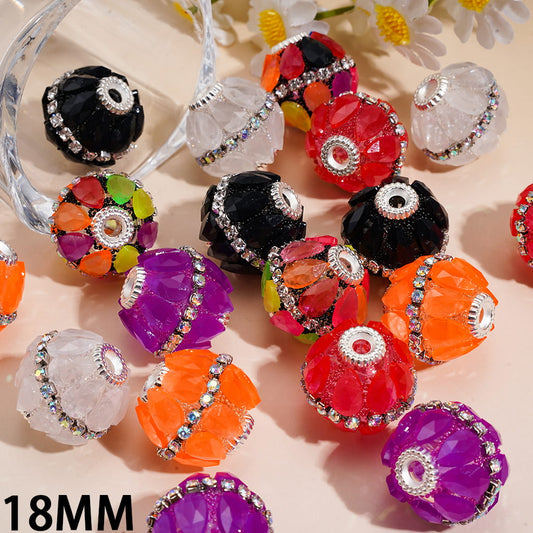 Hand Made Fluorescent Teardrop Rhinestones with AB Clear Rhinestone Chain and Silver Metal End Caps Acrylic Sugar Beads 18MM, Random Mix
