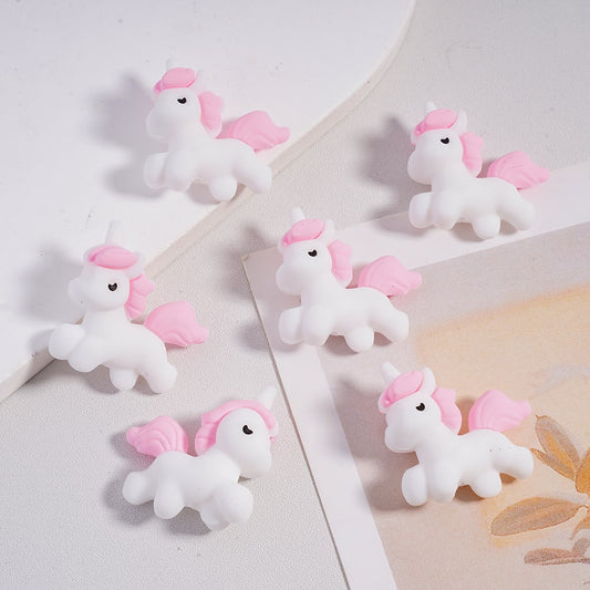 Pink Mane And Tail Magic White Unicorn Pony Dream Silicone Focal Beads