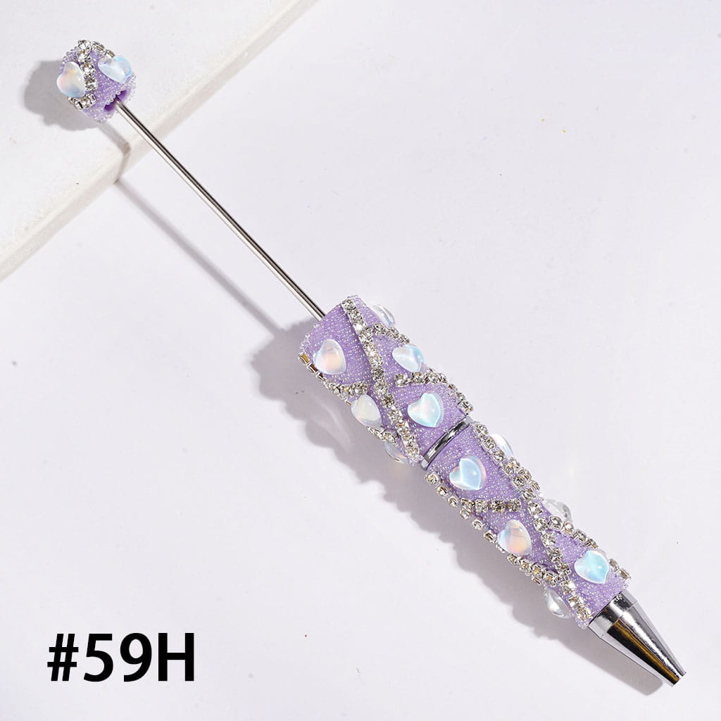 Beadable Clay Pens with Full Heart and "X" Shaped Clear Rhinestone Chains, Mini Iridescent Bubble Balls Covered Entire the Pens, Multi-Color