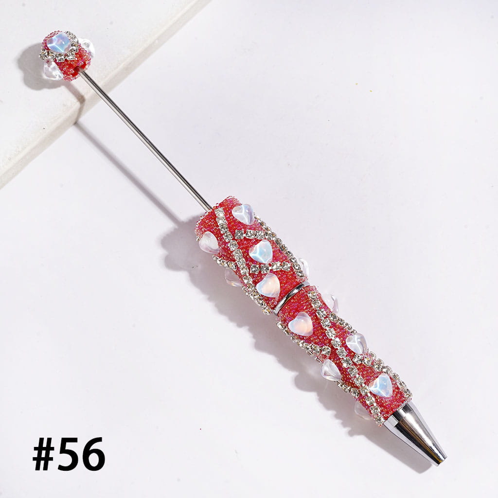 Beadable Clay Pens with Full Heart and "X" Shaped Clear Rhinestone Chains, Mini Iridescent Bubble Balls Covered Entire the Pens, Multi-Color