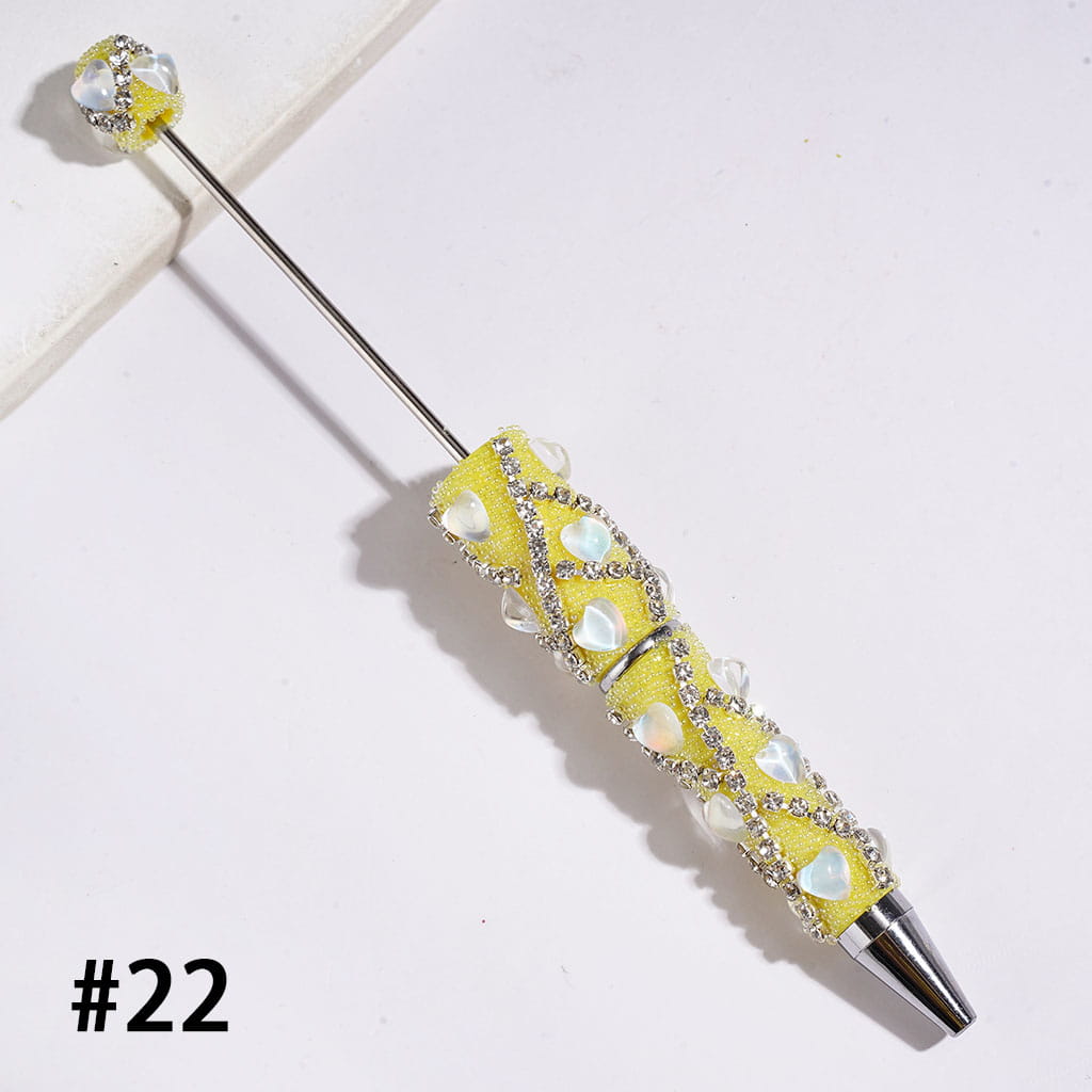 Beadable Clay Pens with Full Heart and "X" Shaped Clear Rhinestone Chains, Mini Iridescent Bubble Balls Covered Entire the Pens, Multi-Color