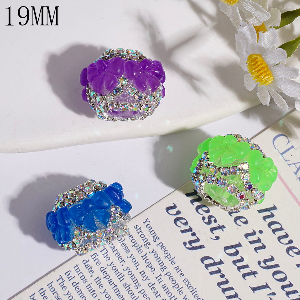 Handmade Acrylic Beads with Bowknot, AB Rhinestone Chains, 19MM Random Mix Multi-Color