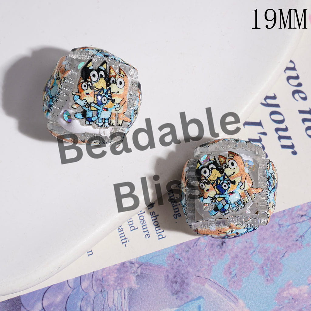Clay Beads Cartoon Blue Dog Series and AB Rhinestones, 19MM