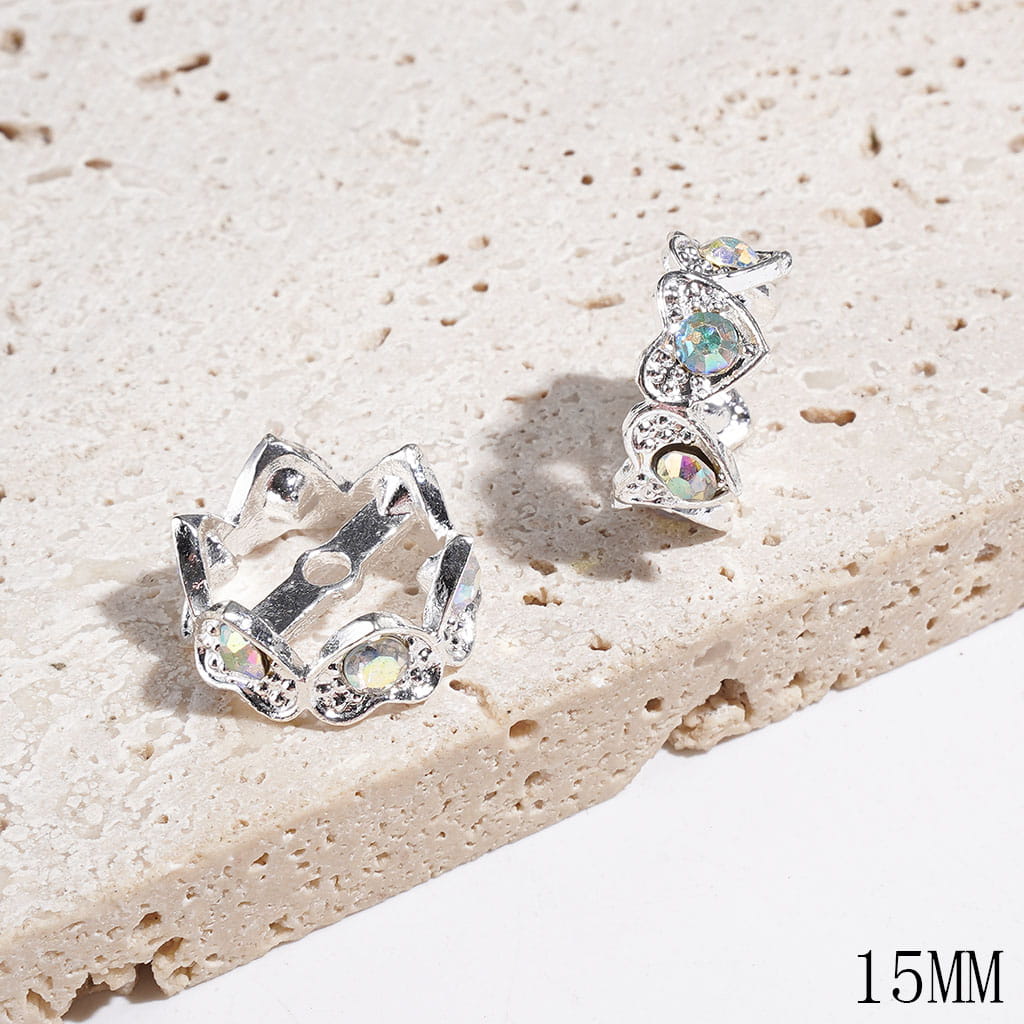 Metal Beads Cages Crown Design, Bead Cap with Heart and AB Rhinestones, 15MM, Gold & Silver & Gun Black