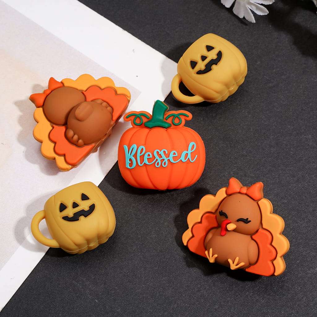 Silicone Focal Beads 3D Thanksgiving Series Turkey Halloween Pumpkin Mug