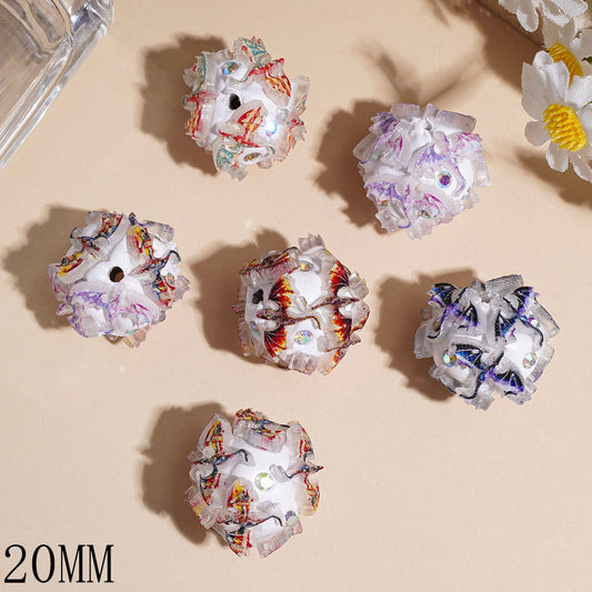 Cute Flying Dragon Character Series Acrylic Beads with AB Rhinestones, 20MM Multi-Color Random Mix