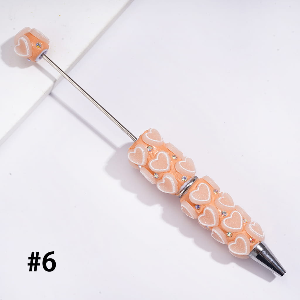 Beadable Clay Pens with Luminous Matte Frosted Hearts and AB Rhinestones, Neon Colors