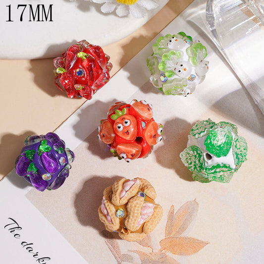 Cute Vegetable Character Series Chili Pepper Carrot Eggplant Napa Cabbage Acrylic Beads with AB Rhinestones, 17MM Multi-Color Random Mix