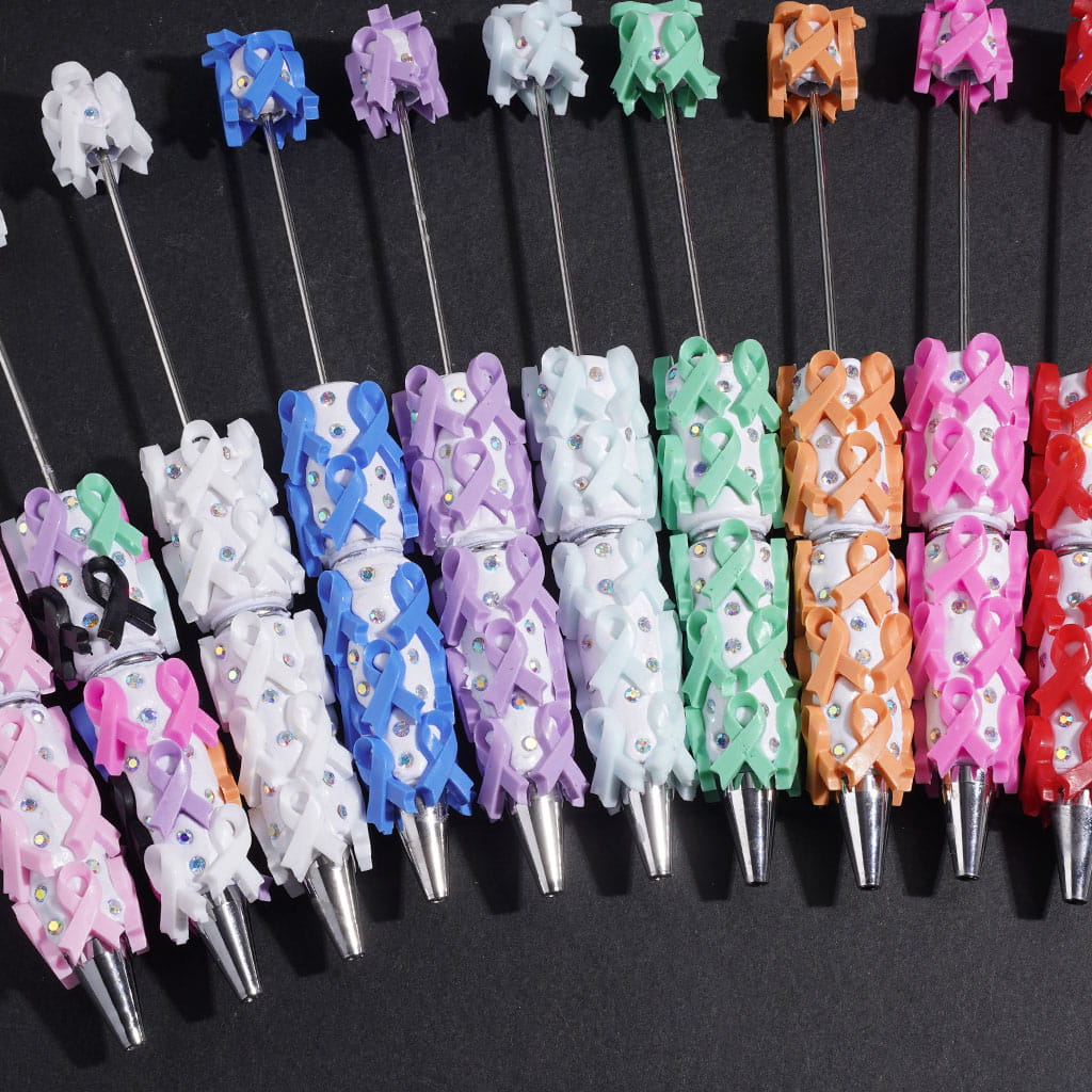 Multi-Color Cancer Awareness Ribbon Designs with Sparkling AB Rhinestone Beadable Clay Pen