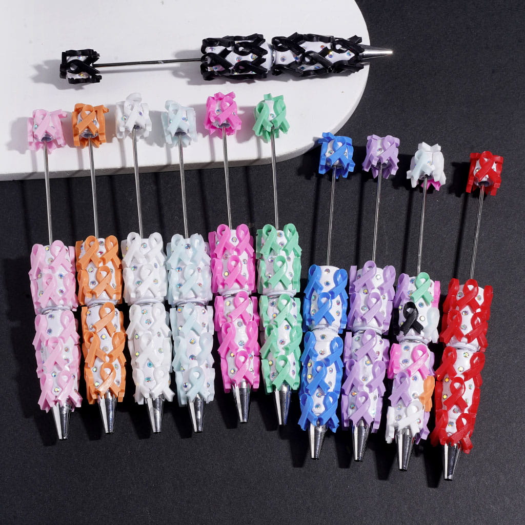 Multi-Color Cancer Awareness Ribbon Designs with Sparkling AB Rhinestone Beadable Clay Pen