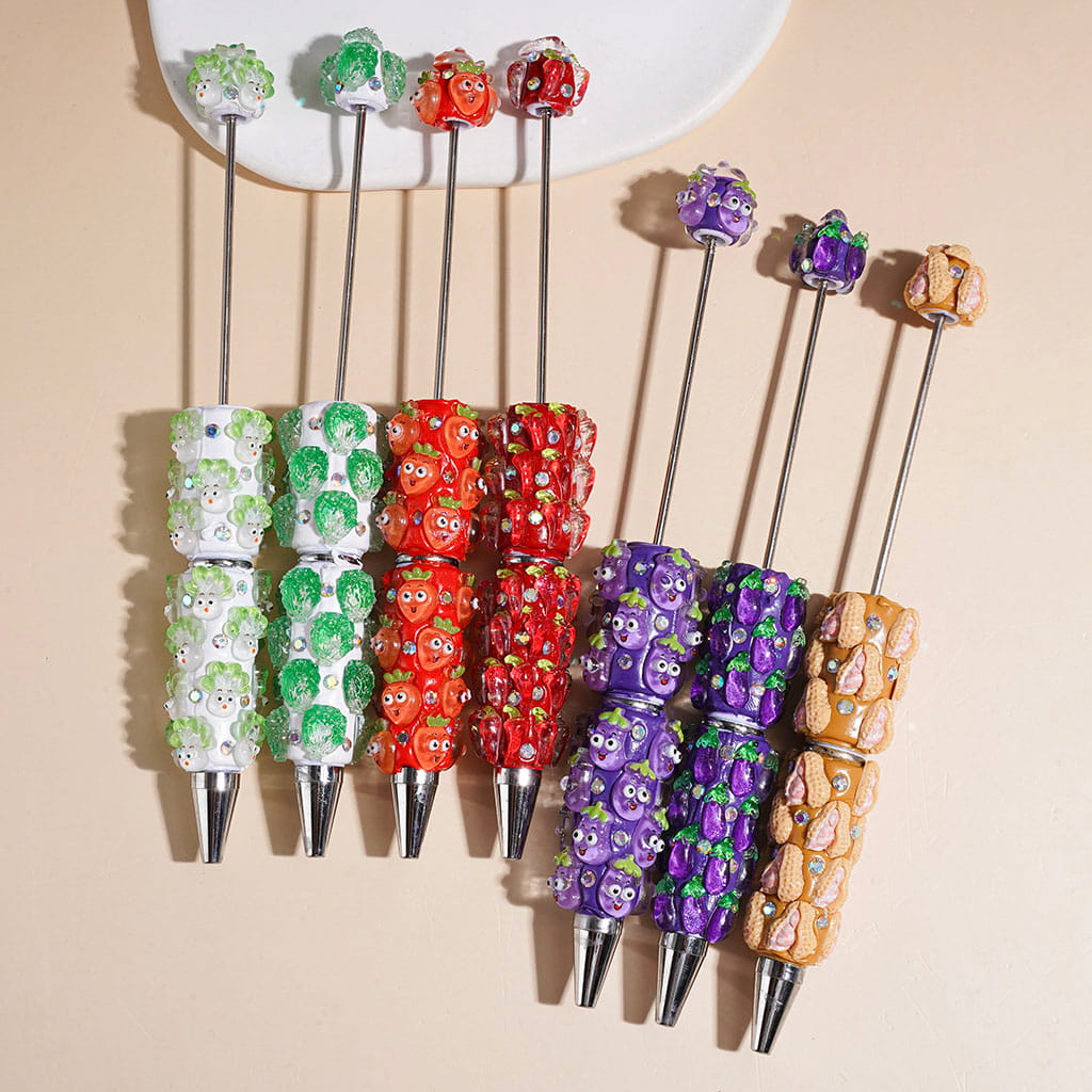 Cute Vegetables Character Series Beadable Clay Pens AB Rhinestones, Multi-Color Random Mix